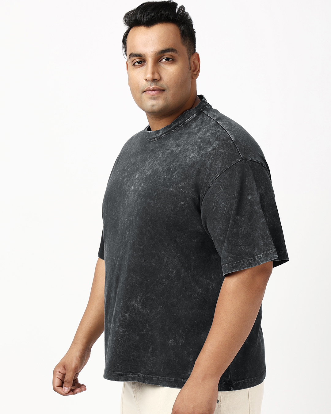 Shop Men's Black Oversized Plus Size Acid Wash T-shirt-Back