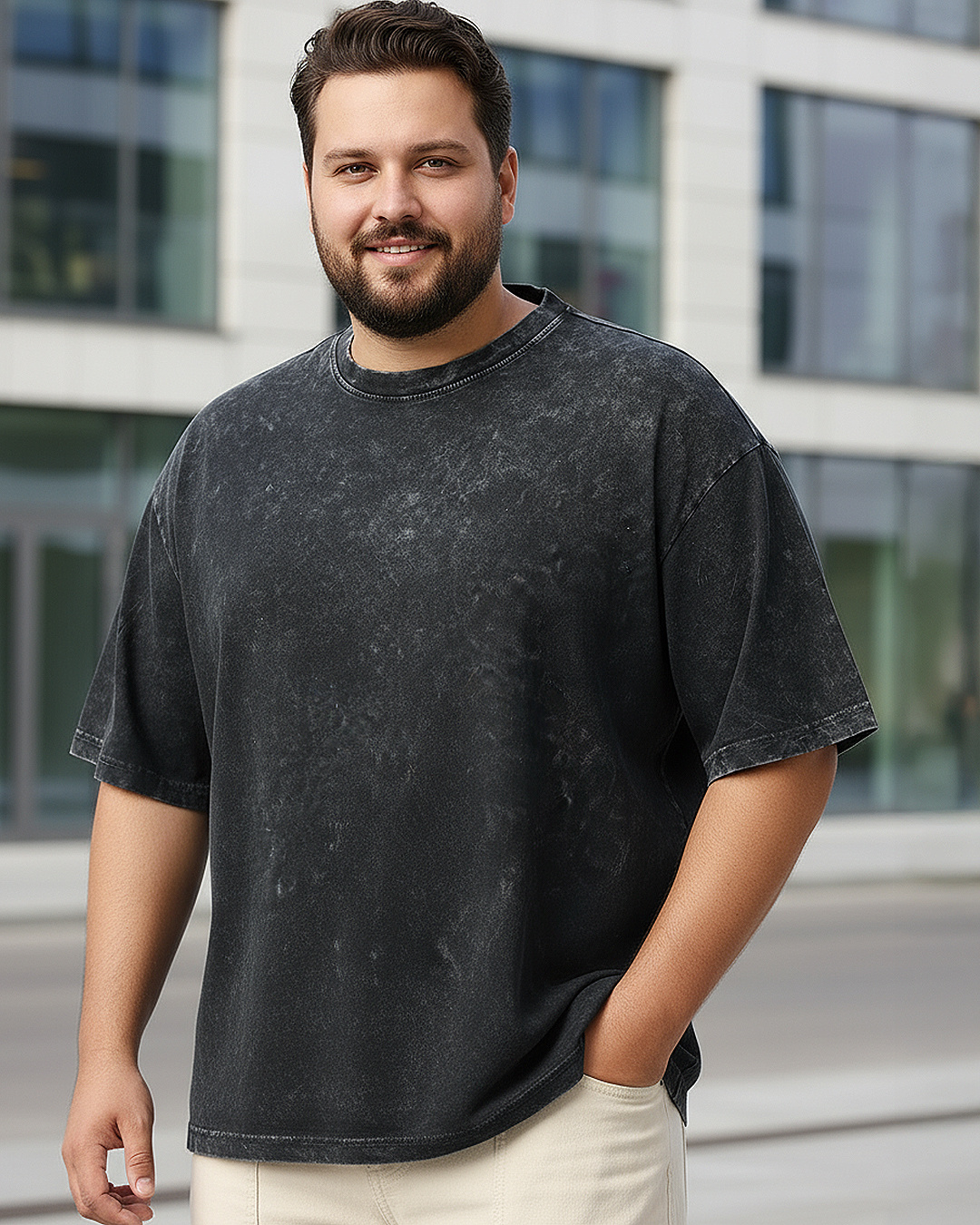 Buy Men's Black Oversized Plus Size Acid Wash T-shirt Online at Bewakoof