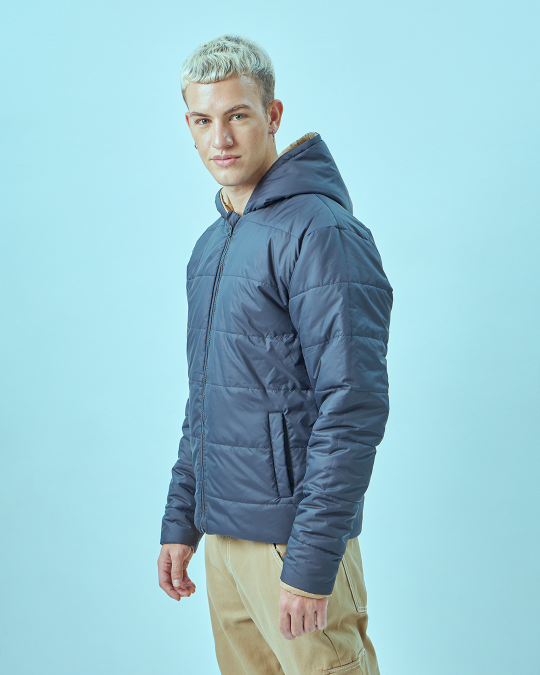 Shop Men's Blue Oversized Plus Size Puffer Jacket-Back
