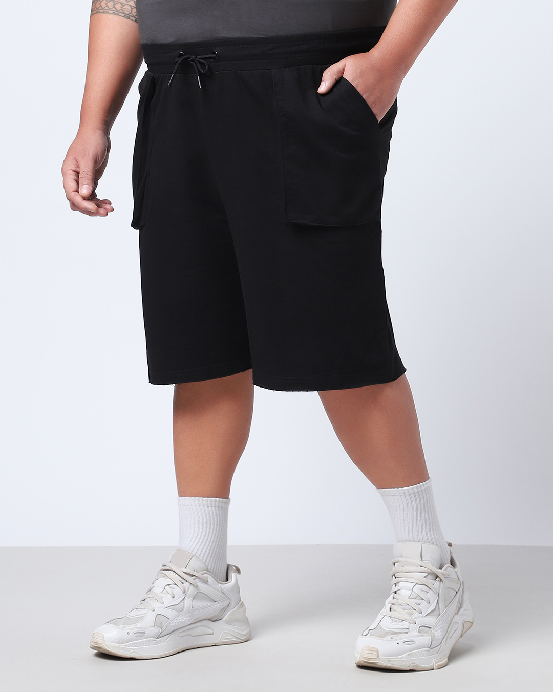 Shop Men's Black Oversized Plus Size Shorts-Back