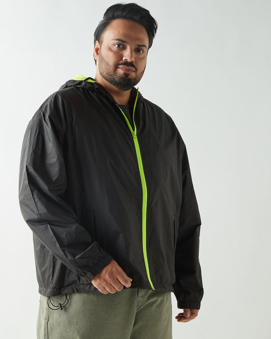 Shop Men's Black Oversized Plus Size Windcheater Jacket-Back