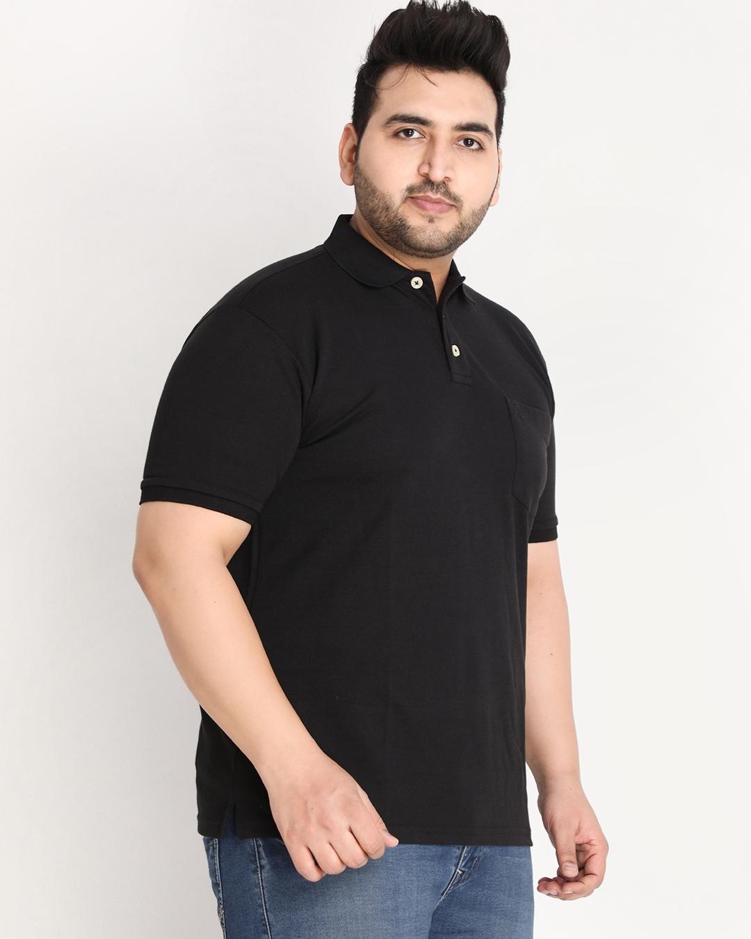 Shop Men's Black Plus Size Polo T-shirt-Back