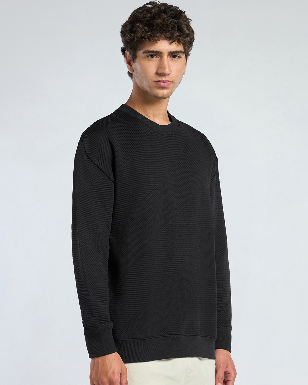 Shop Men's Black Textured Oversized Sweatshirt-Back