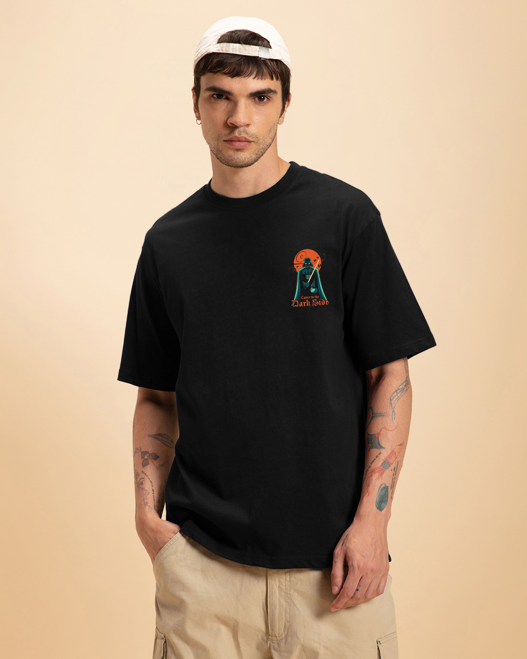 Shop Men's Black Come to the Dark Side Graphic Printed Oversized T-shirt-Back
