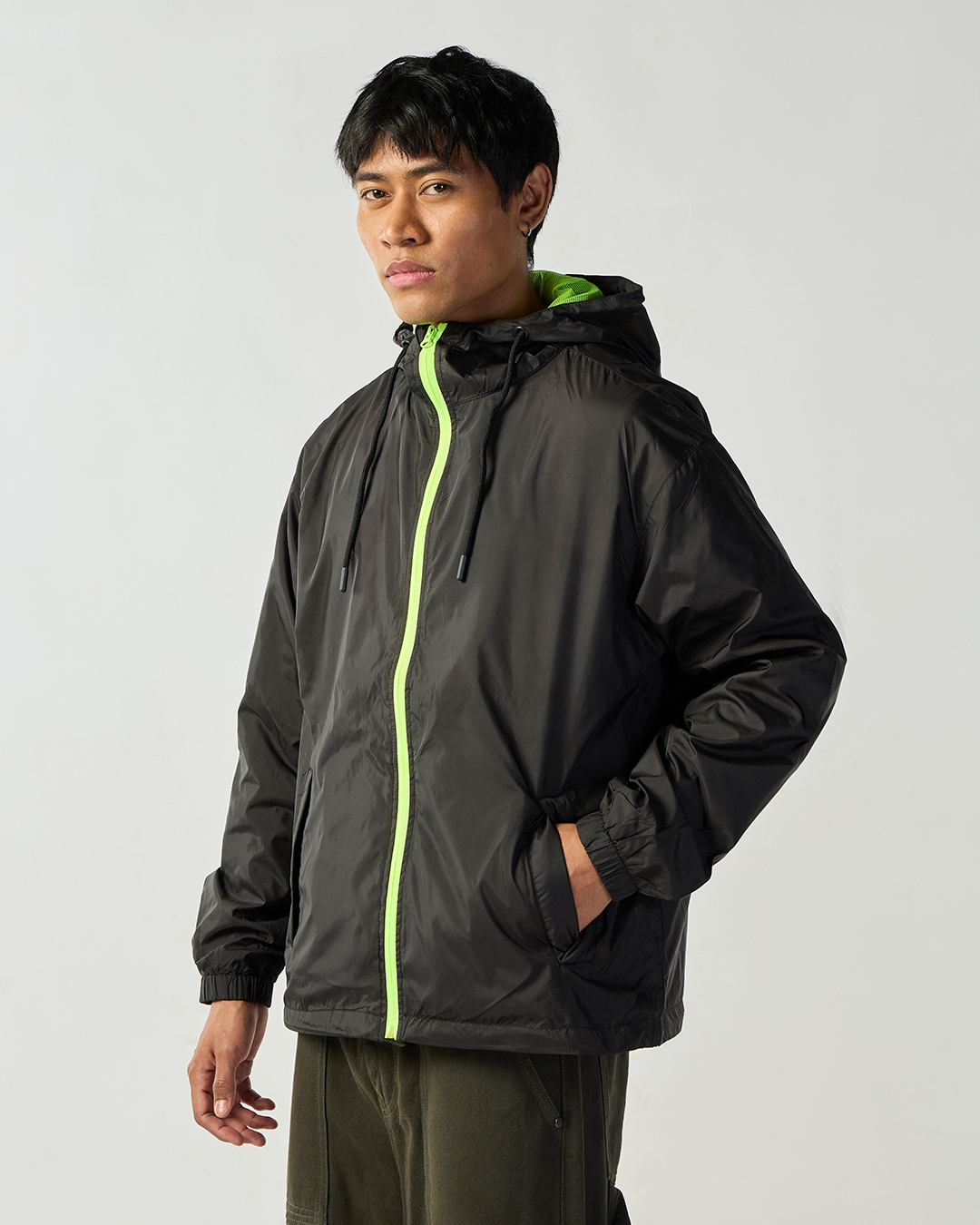 Shop Men's Black Oversized Windcheater Jacket-Back