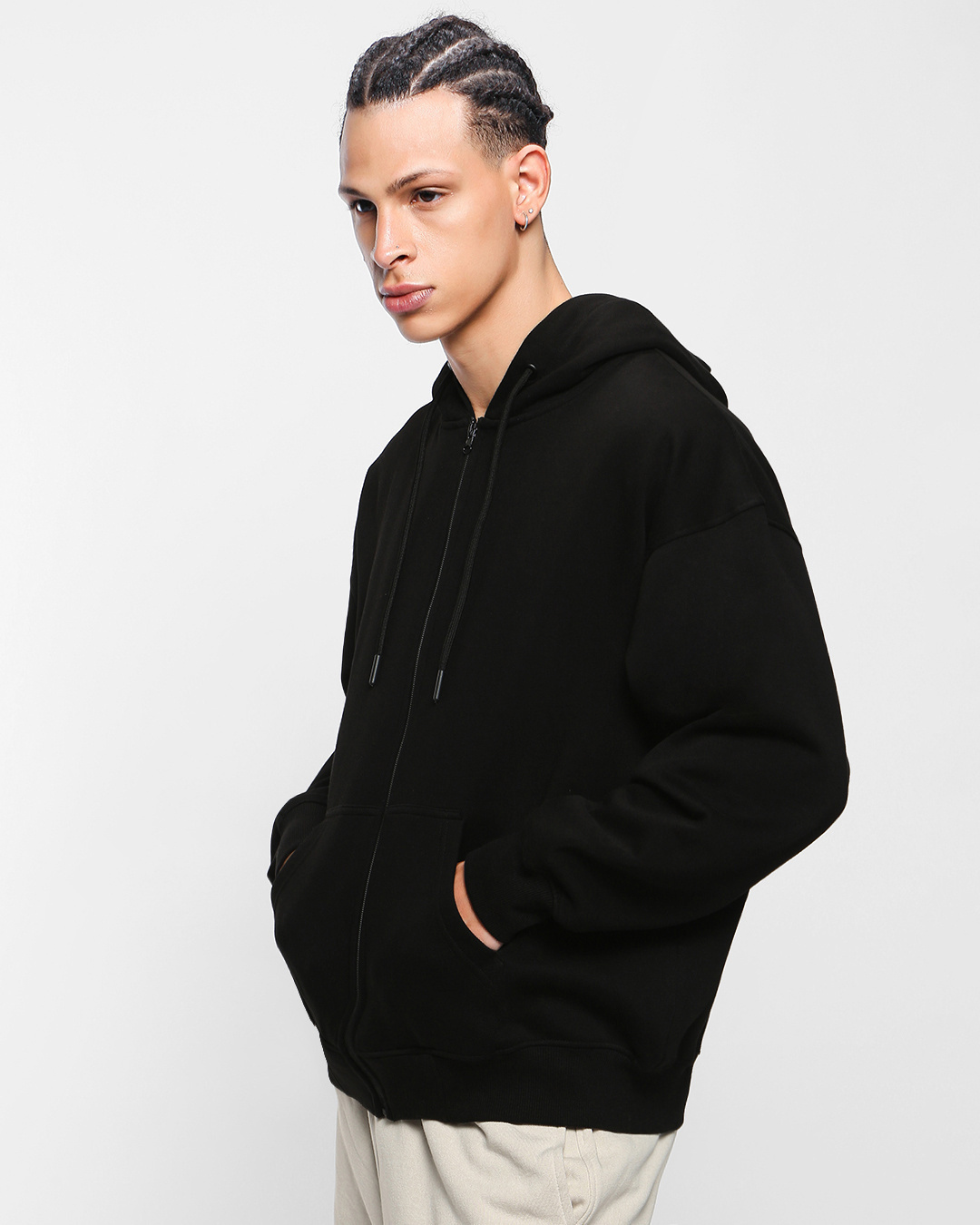 Shop Men's Black Oversized Zipper Hoodie-Back