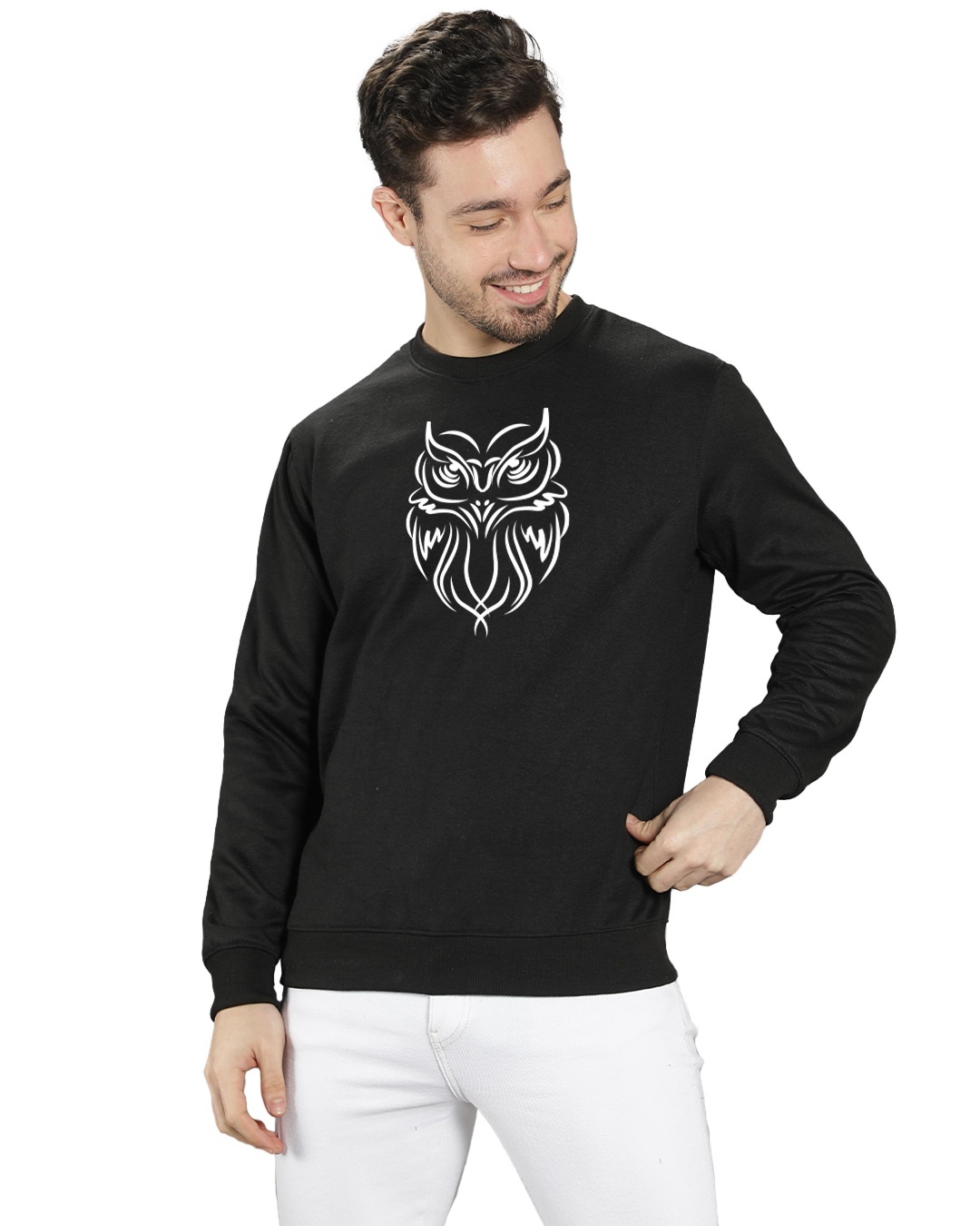Shop Men's Black Owl Graphic Printed Sweatshirt-Back