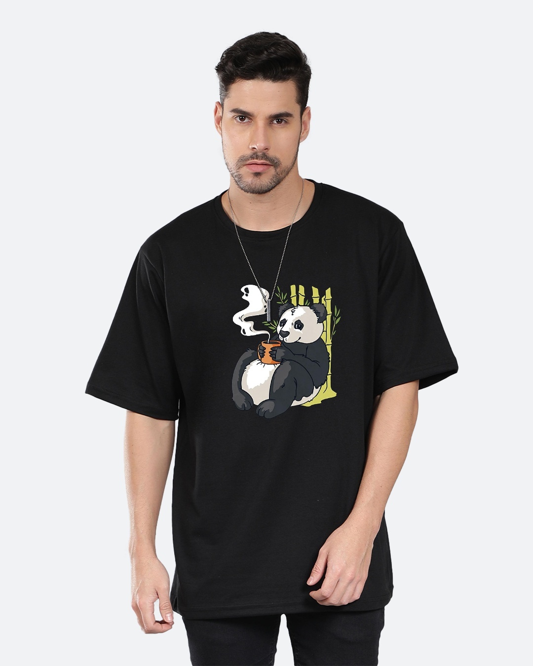 Buy Men's Black Panda Graphic Printed Oversized T-shirt Online at Bewakoof