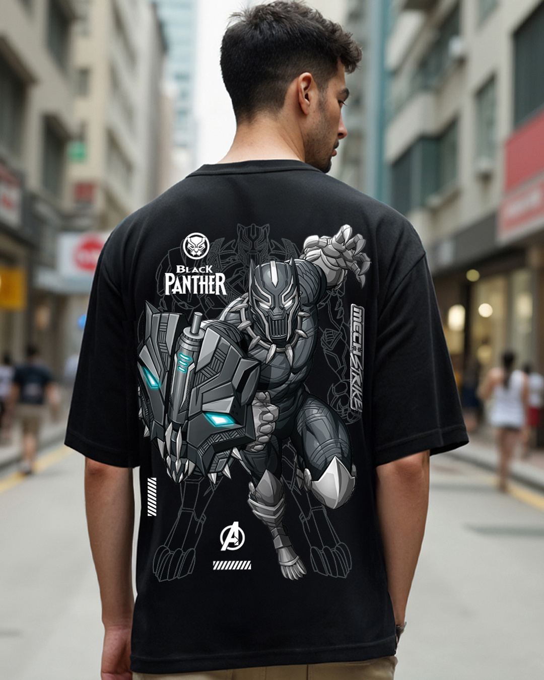 Buy Men s Black Panther Mech Graphic Printed Oversized T shirt Online buy-men-s-black-panther-mech-graphic-printed-oversized-t-shirt-online
