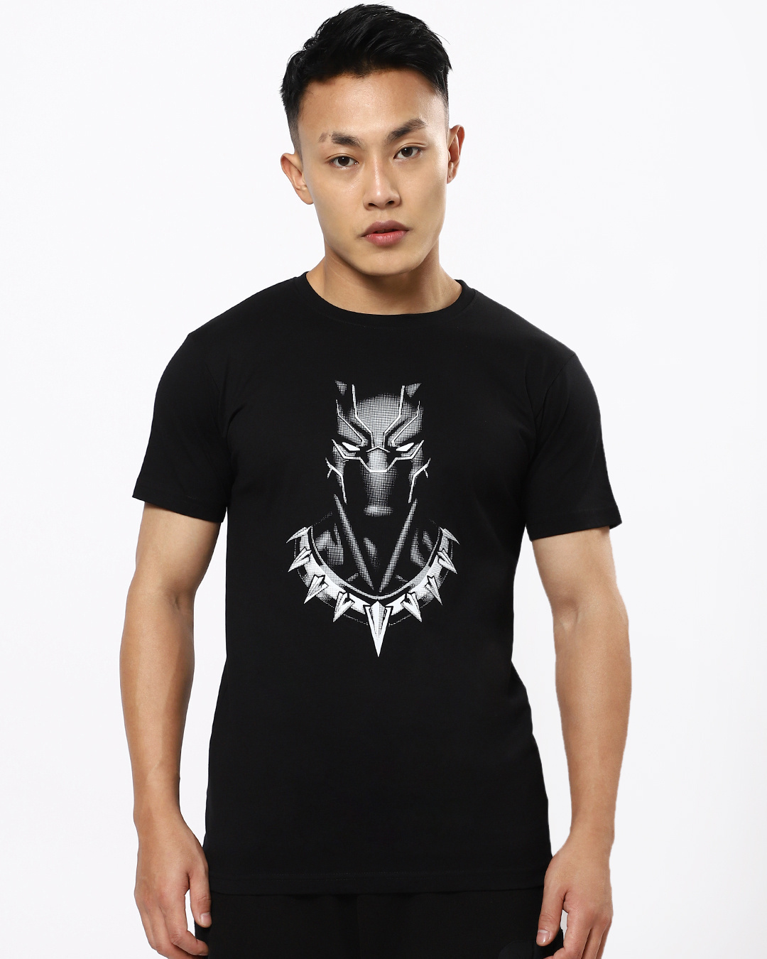 Shop Men's Black Panther Portrait T-shirt-Back