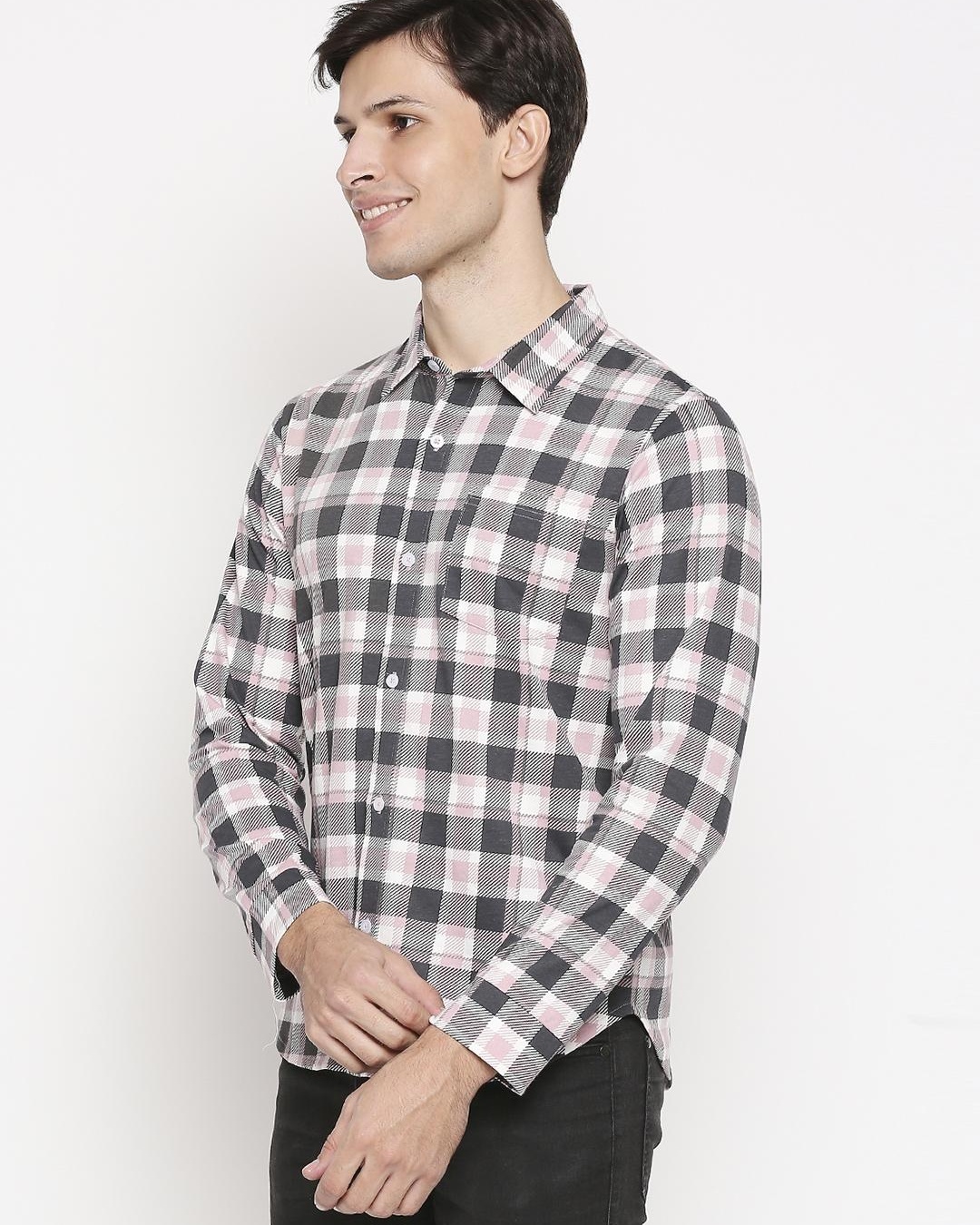 Shop Men's Black & Pink Checked Shirt-Back