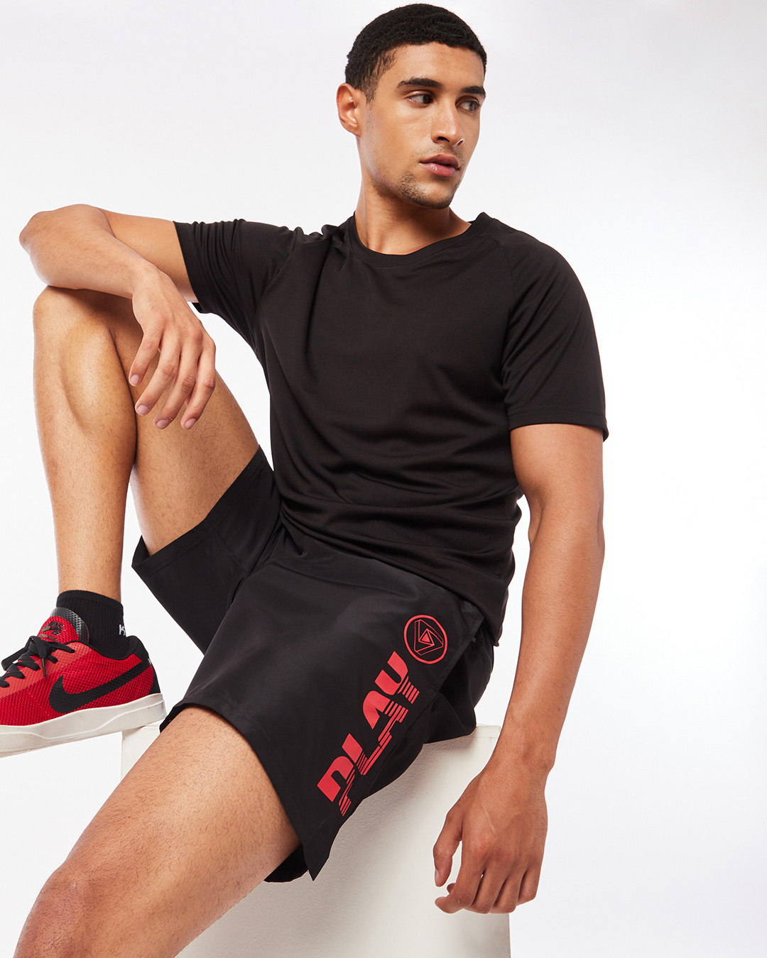 Shop Men's Black Play Typography Utlity Shorts-Back