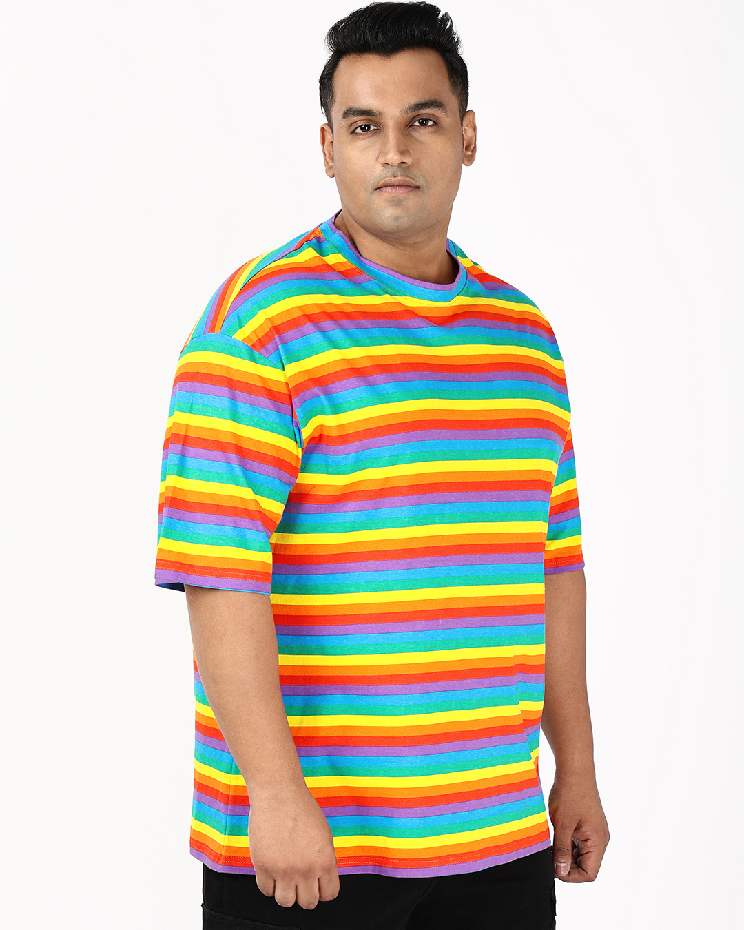 Shop Men's Pride Multicolor Striped Loose Fit Plus Size T-shirt-Back