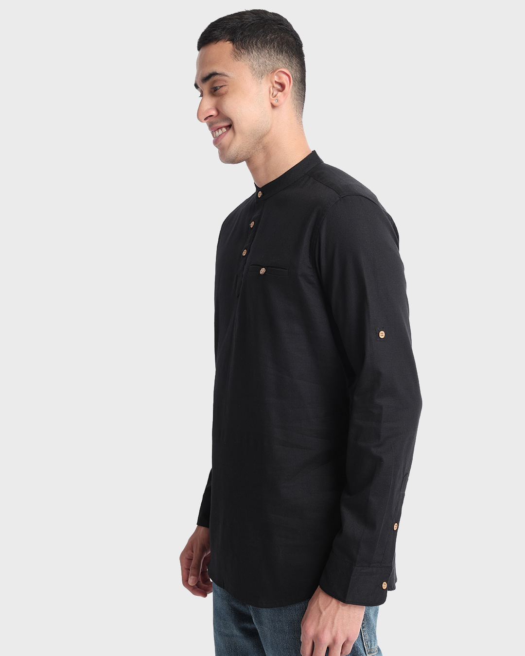 Shop Men's Black Plus Size Relaxed Fit Festive Short Kurta-Back