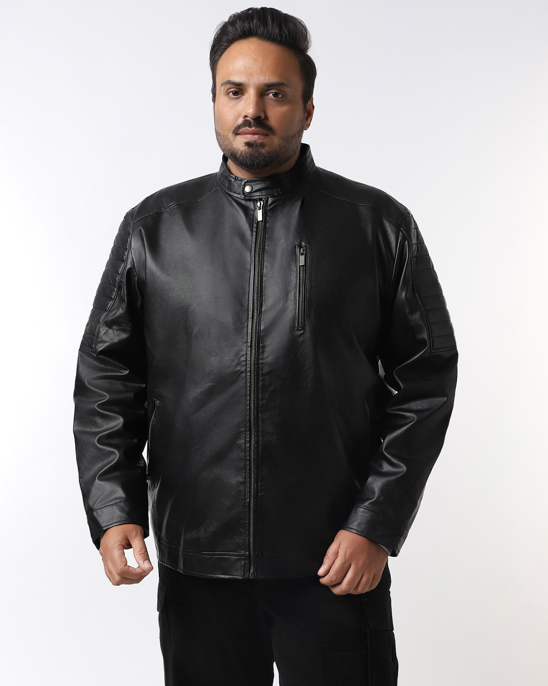 Shop Men's Black Plus Size PU Jacket-Back