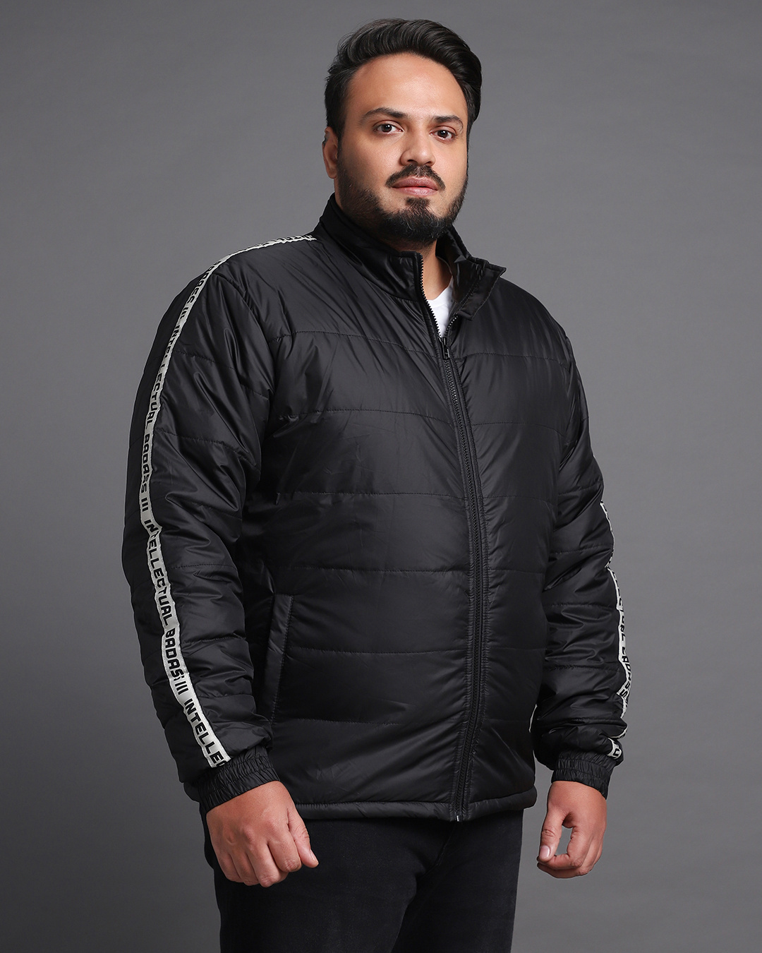 Shop Men's Black Plus Size Typography Puffer Jacket-Back