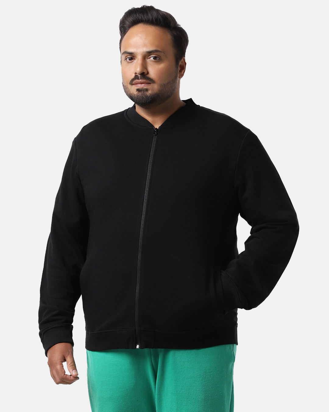 Shop Men's Black Plus Size Zipper Sweatshirt-Back