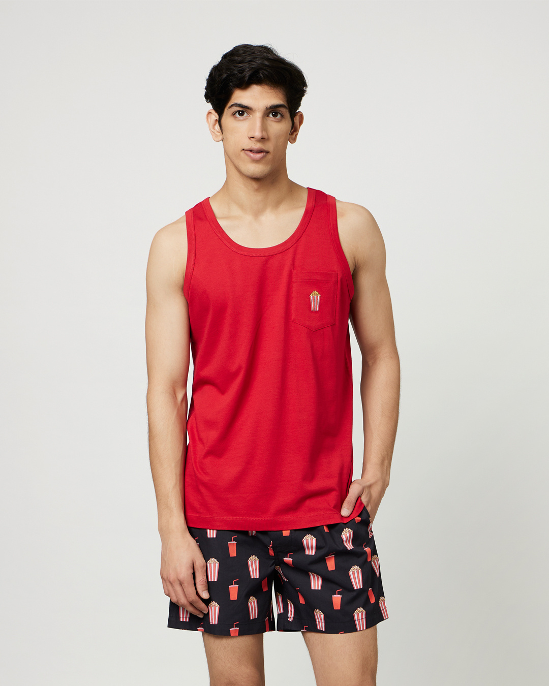 Buy Men's Black Pop Fizz Printed Vest & Boxer Set Online in India at