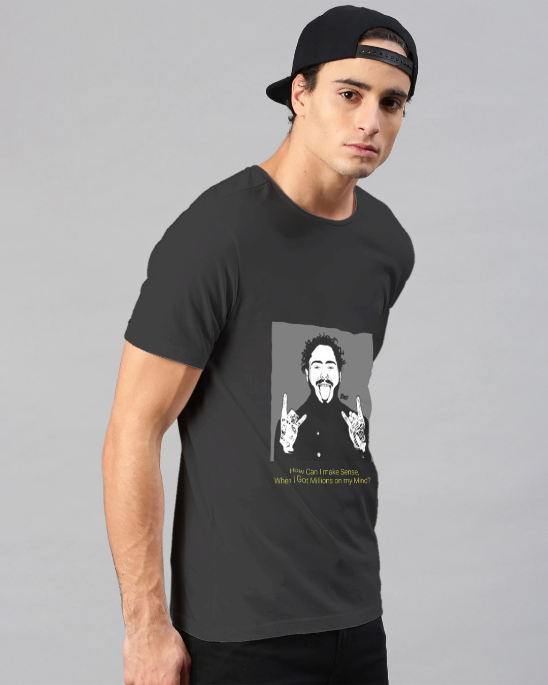 Shop Men's Black Post Malone Millions Graphic Printed Cotton T-shirt-Back