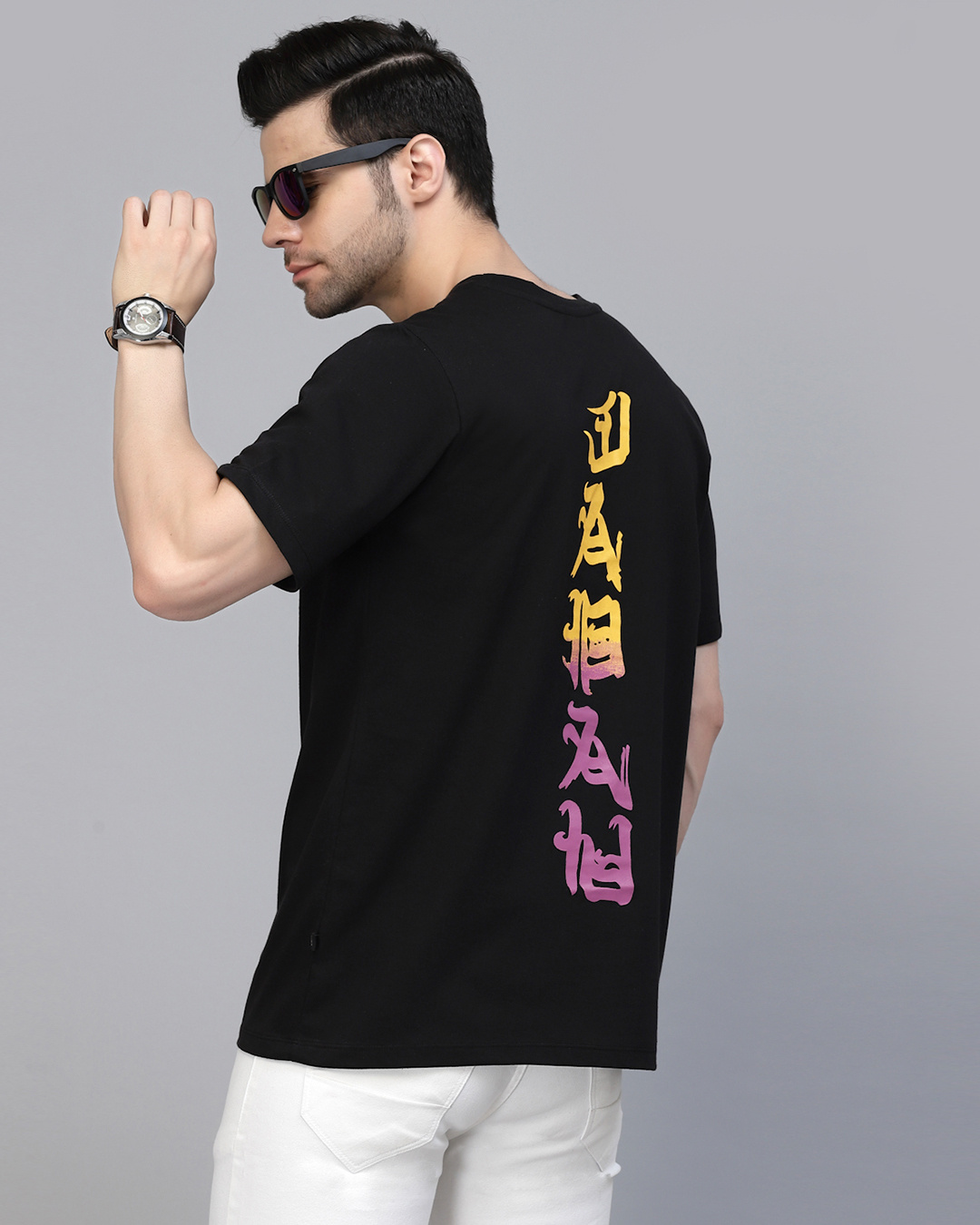 black oversized t shirt men printed