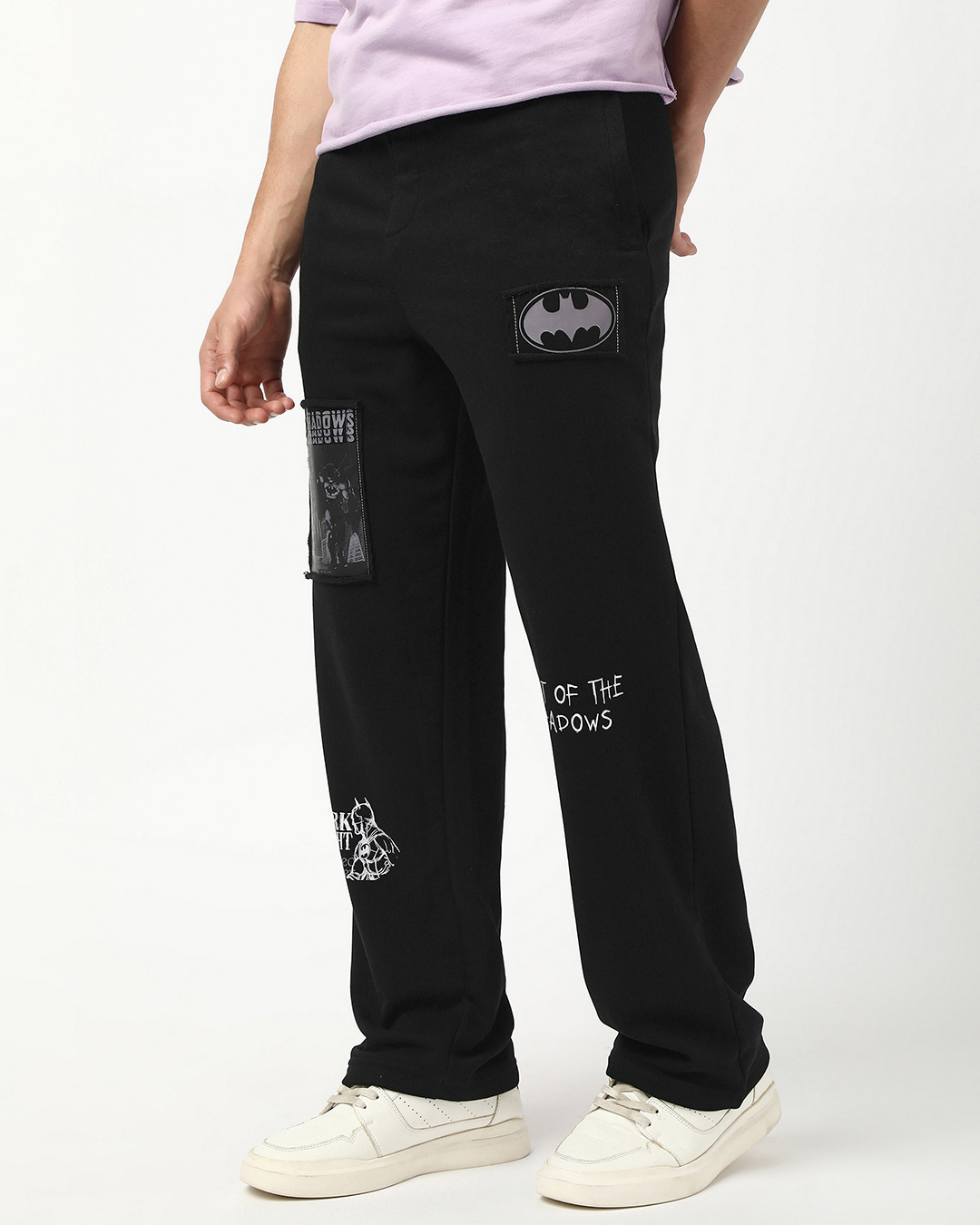 Shop Men's Black Batman Graphic Printed Oversized Track Pants-Back