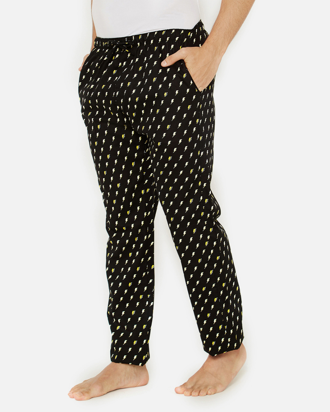 Shop Men's Black Printed Regular Fit Pyjamas-Back