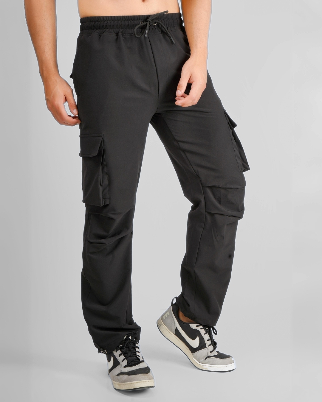 Shop Men's Black Printed Relaxed Fit Cargo Parachute Pants-Back