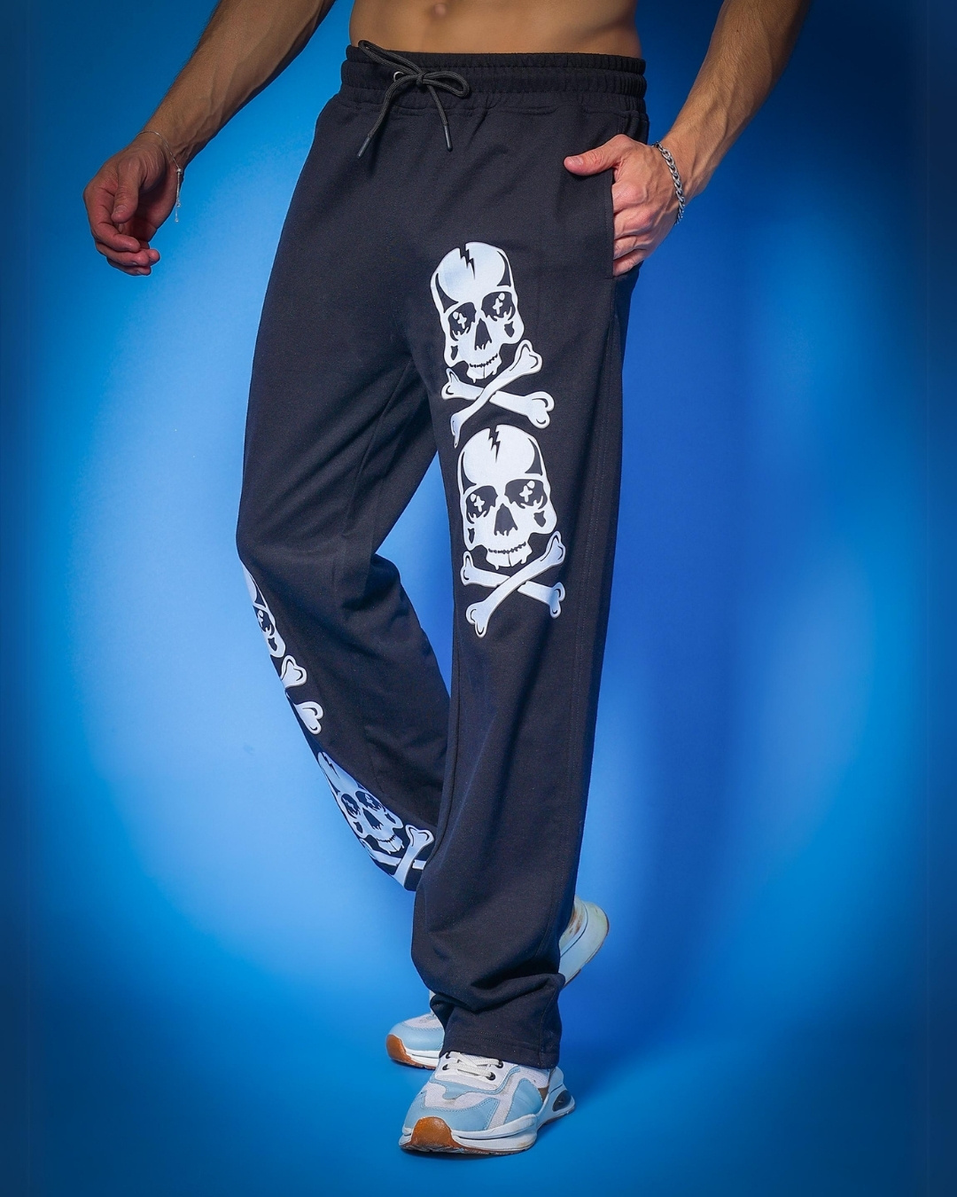Shop Men's Black Printed Relaxed Fit Trackpants-Back