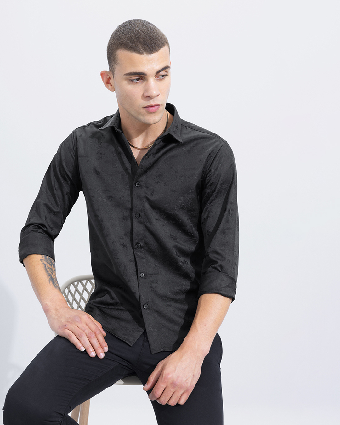 Mens Slim Fit Dress Shirt in Black main image 0
