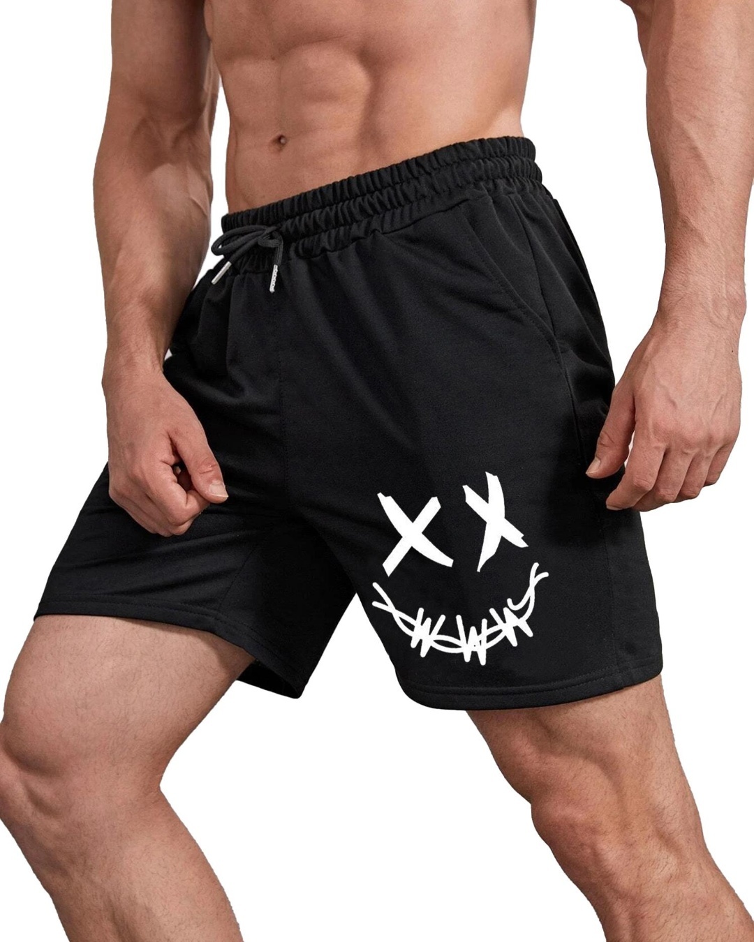 Shop Men's Black Printed Slim Fit Shorts-Back