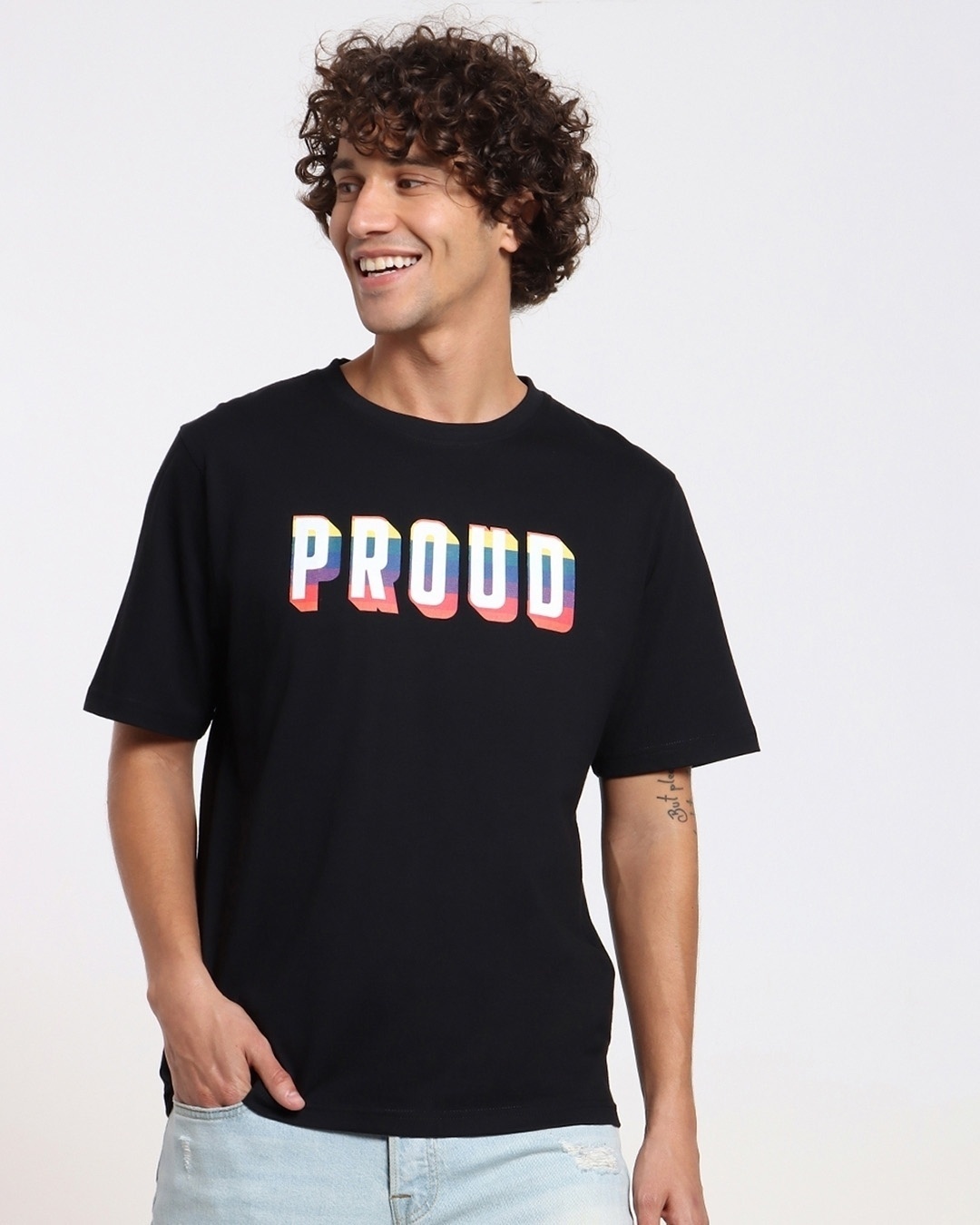 Shop Men's Black Proud Typography Oversized T-shirt-Back