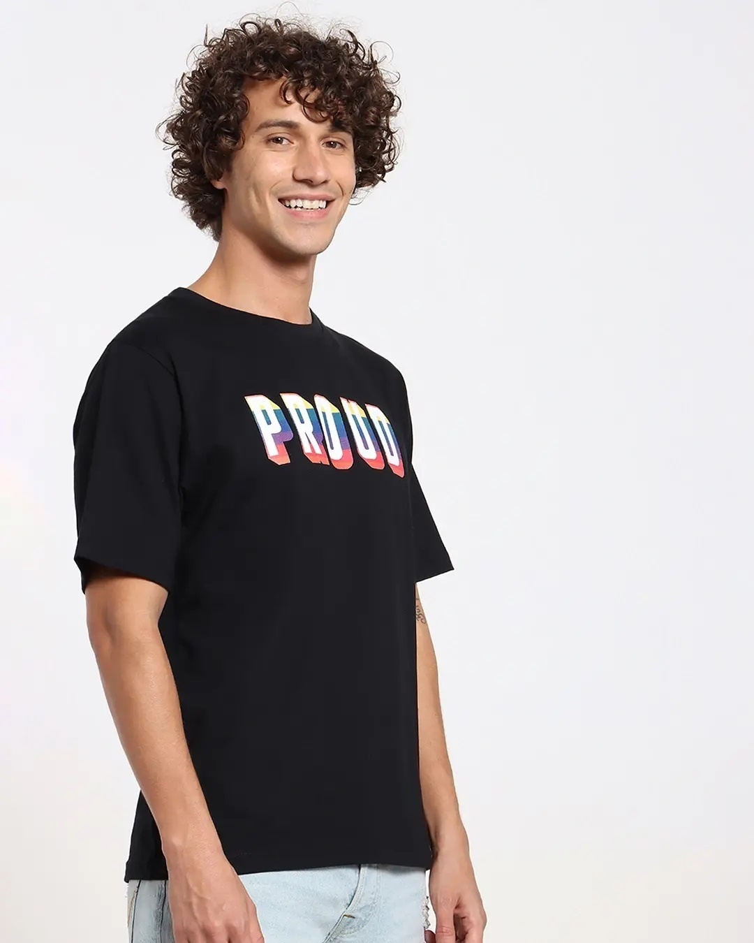 Shop Men's Black Proud Typography Plus Size Oversized T-shirt-Back