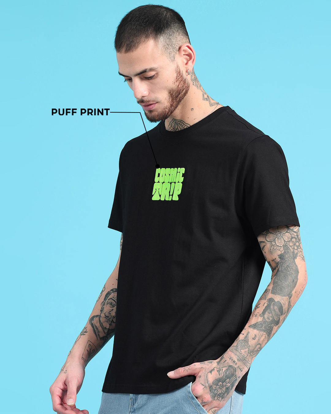 Shop Men's Black Puff Printed T-shirt-Back