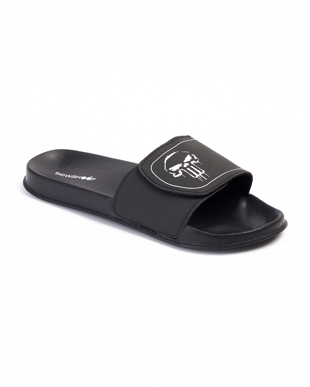 Shop Men's Black Punisher Printed Velcro Sliders-Back