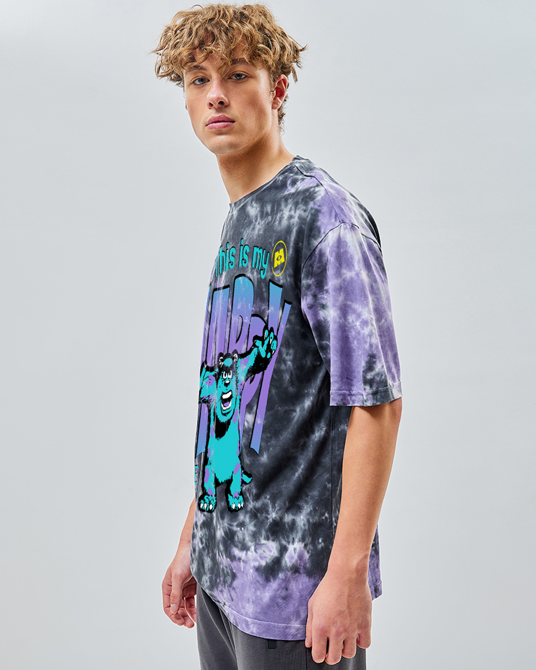 Shop Men's Black & Purple Sullivan Graphic Printed Tie & Dye Oversized T-shirt-Back