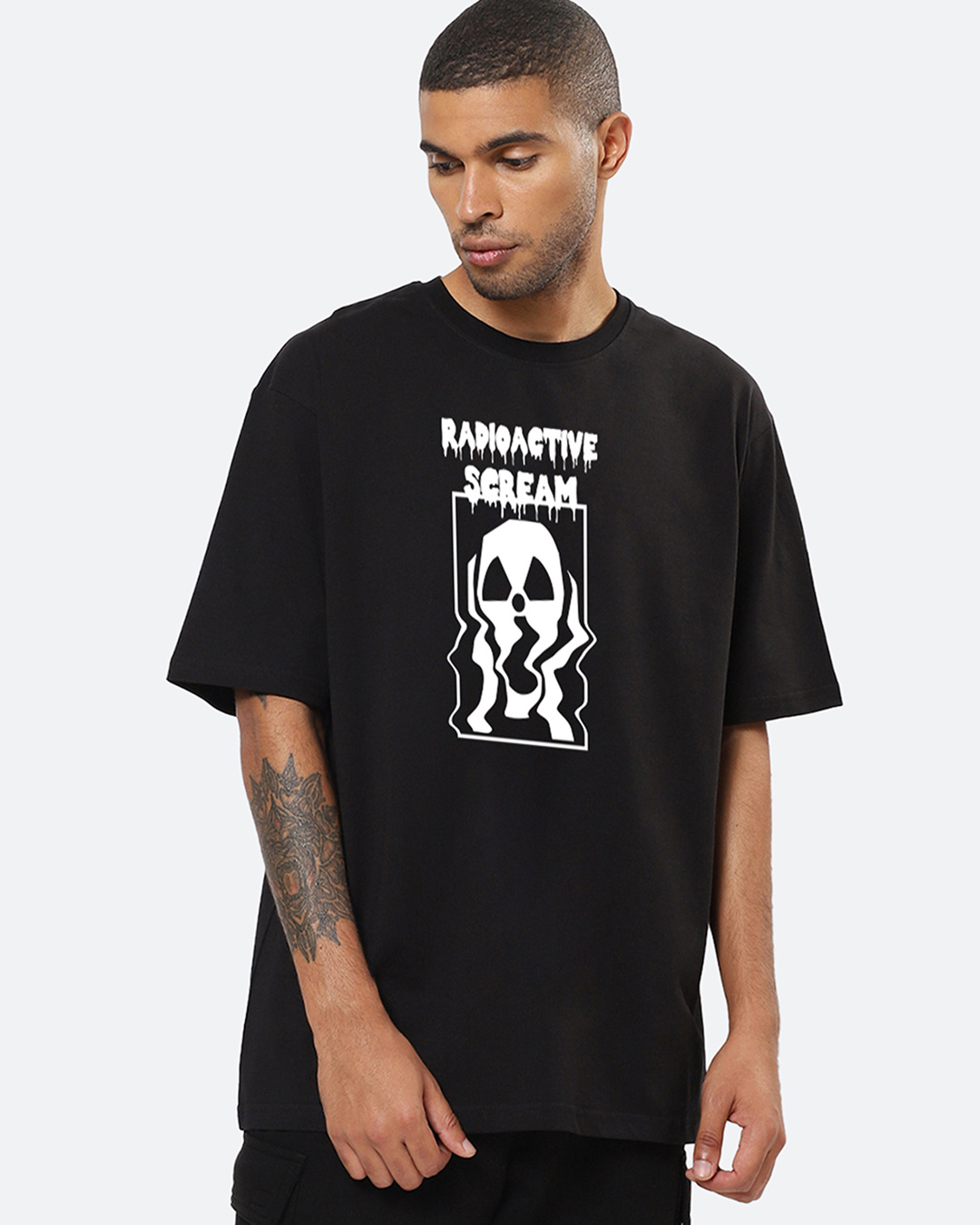 Buy Men's Black Radioactive Scream Graphic Printed Oversized T-shirt ...