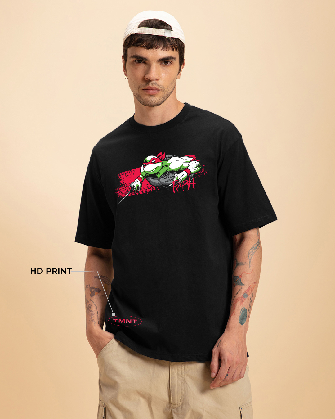 Shop Men's Black Raph Graphic Printed Oversized T-shirt-Back