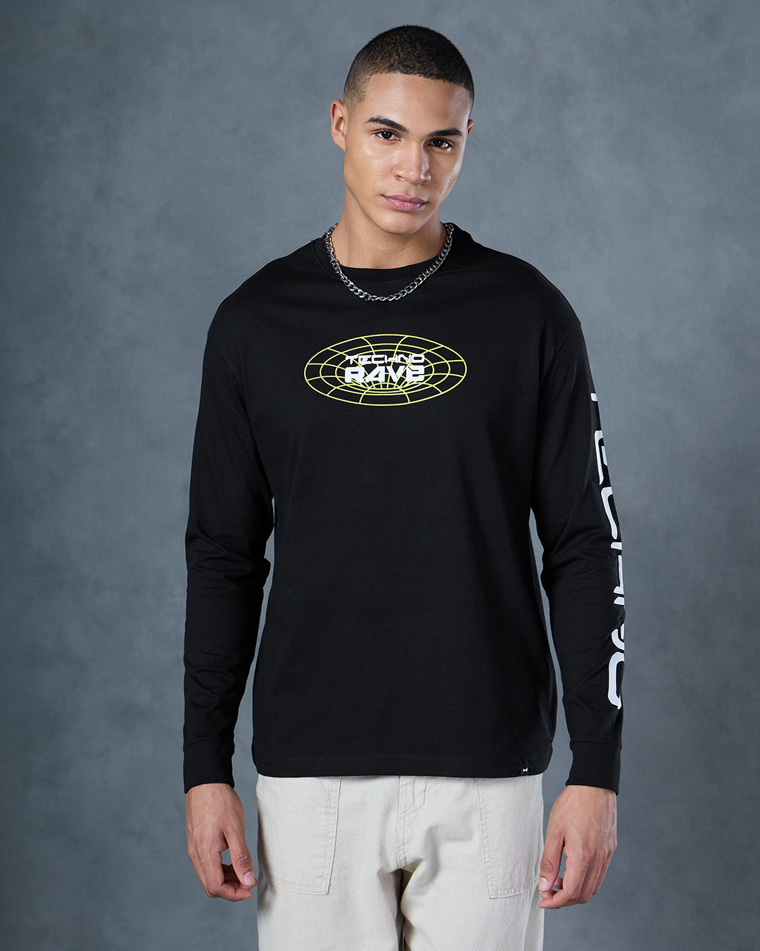 Shop Men's Black Rave On Graphic Printed Oversized T-shirt-Back