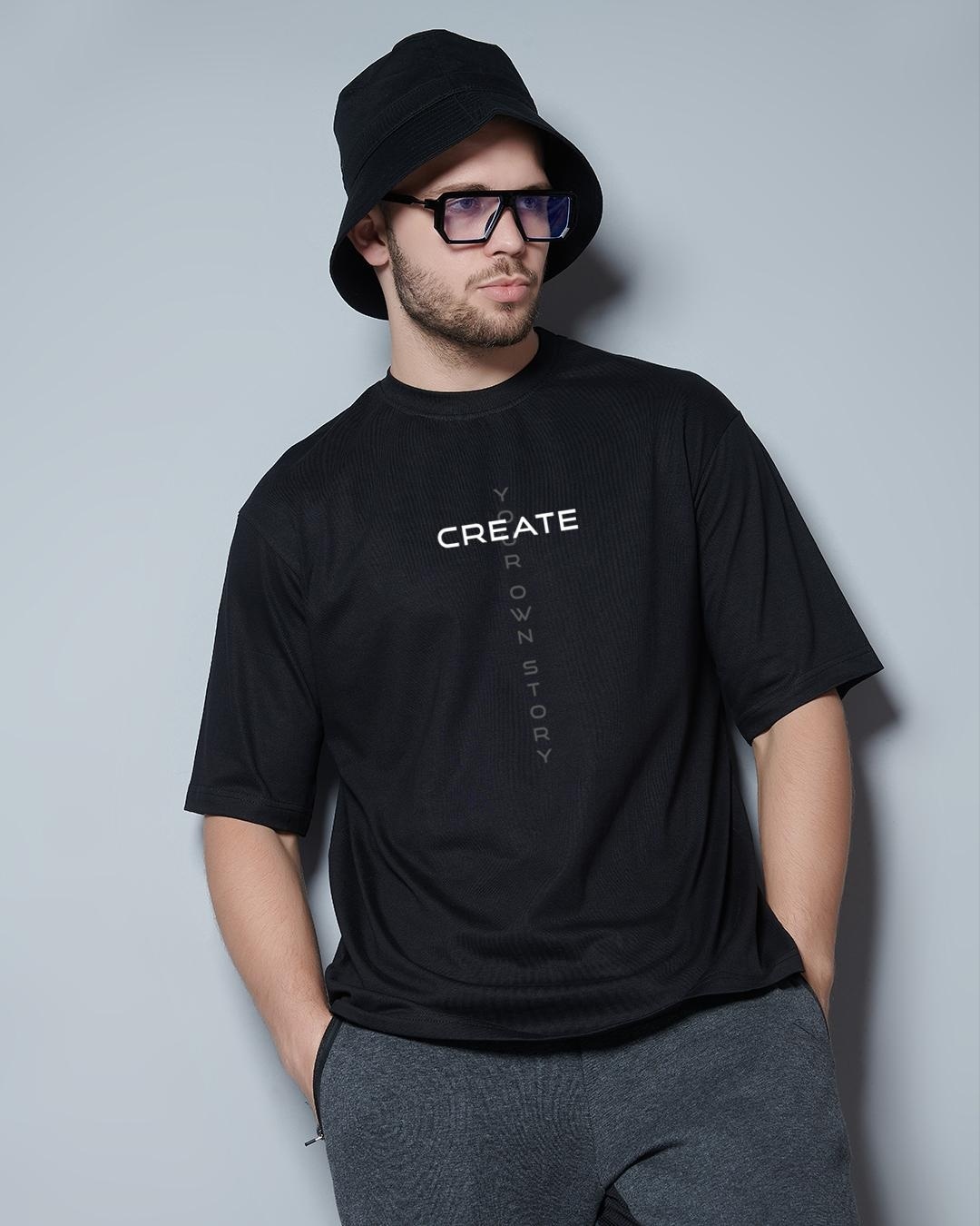 Buy Men's Black Real Life Graphic Printed Oversized T-shirt Online