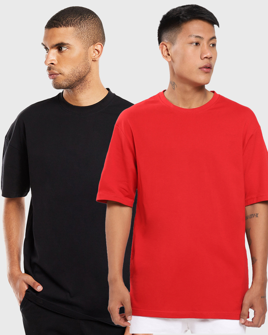 Buy Pack of 2 Men's Black & Red Oversized Tshirt Online at Bewakoof