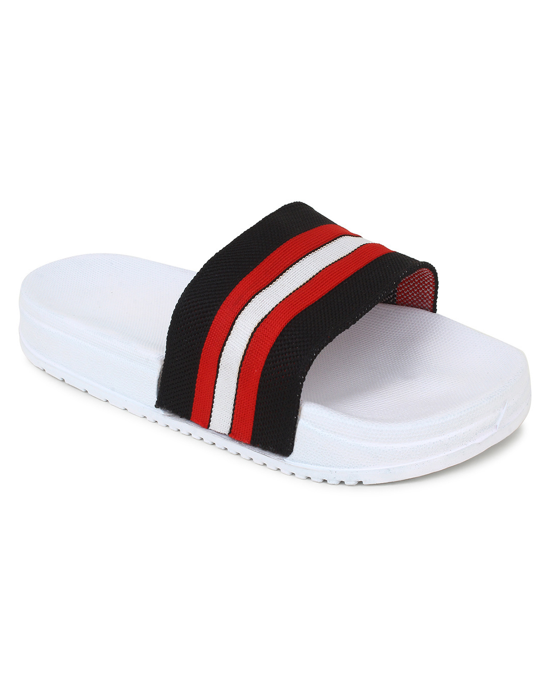 Shop Men's Black & Red Striped Lightweight Sliders-Back
