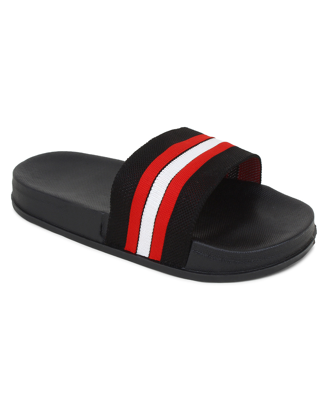 Shop Men's Black & Red Striped Lightweight Sliders-Back