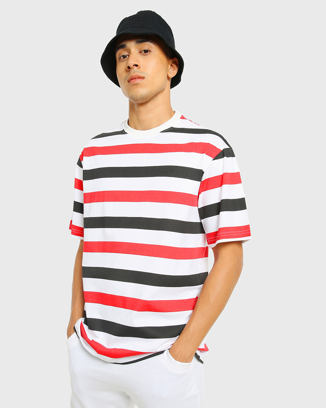 Buy Men's Black & Red Striped Oversized T-shirt Online at Bewakoof