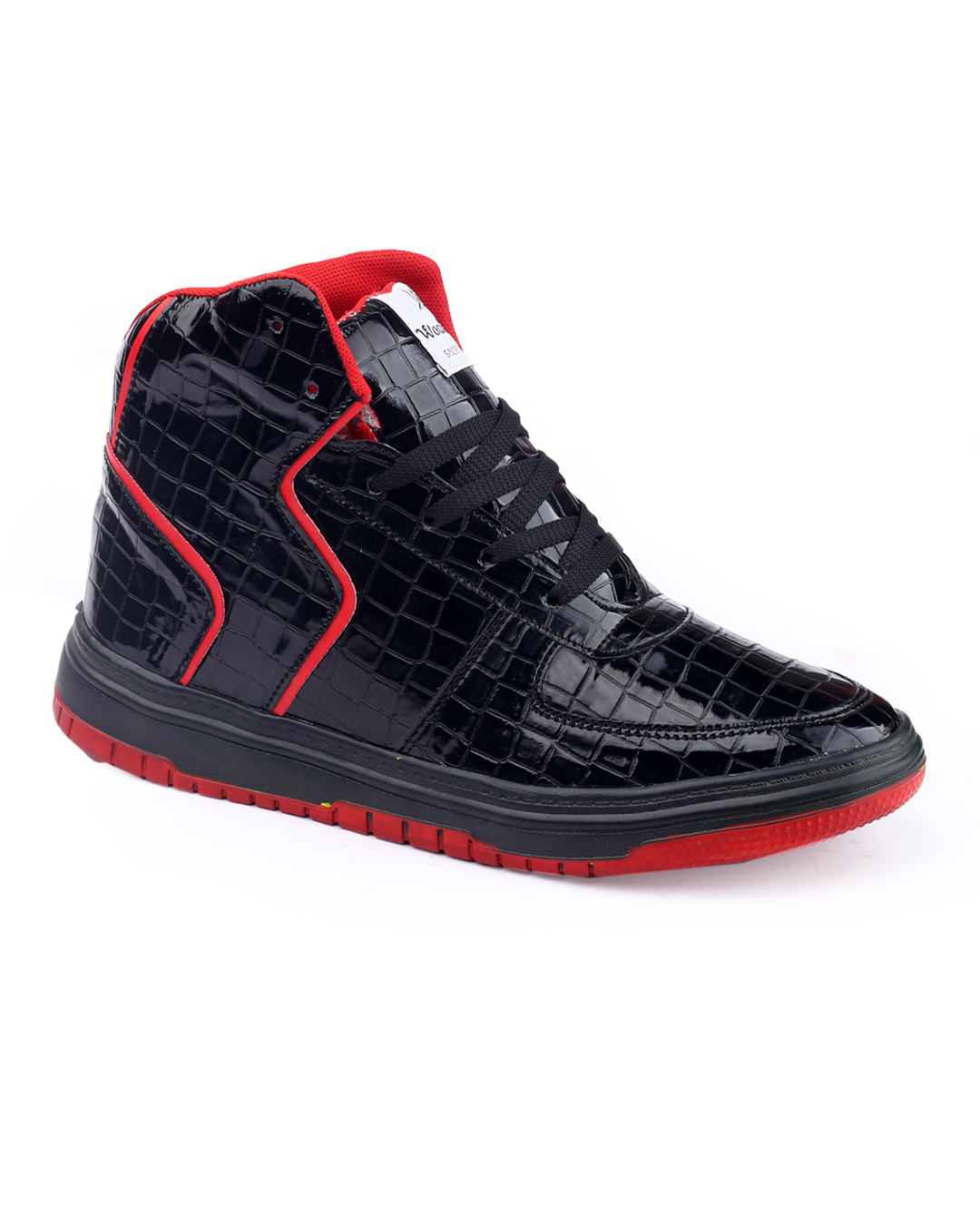Shop Men's Black & Red Textured High-Top Sneakers-Back