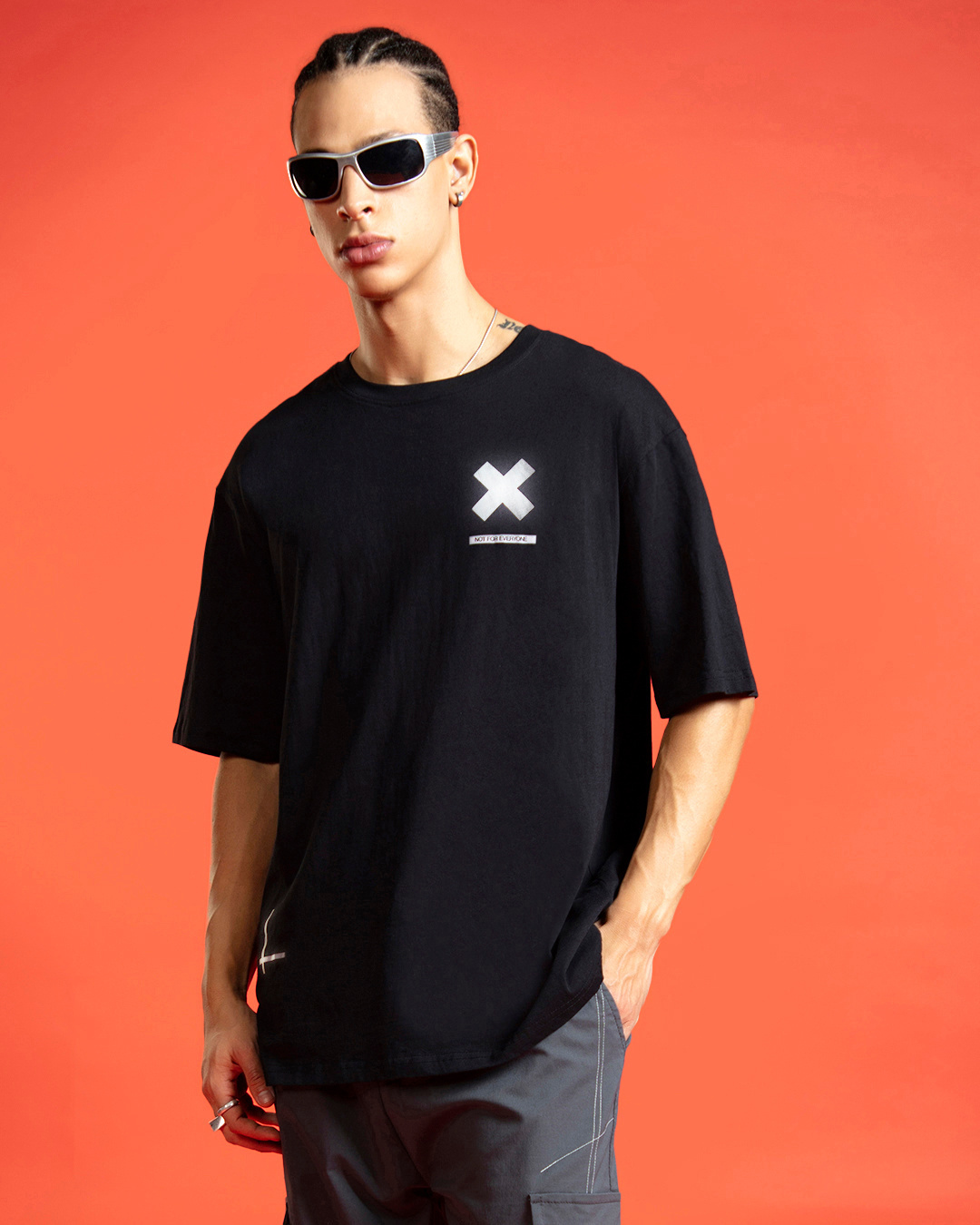 Shop Men's Black Reflective X Typography Super Loose Fit T-shirt-Back