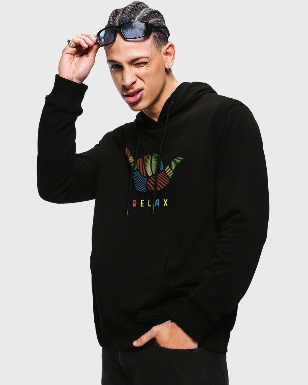 Shop Men's Black Relax Graphic Printed Hoodies-Back