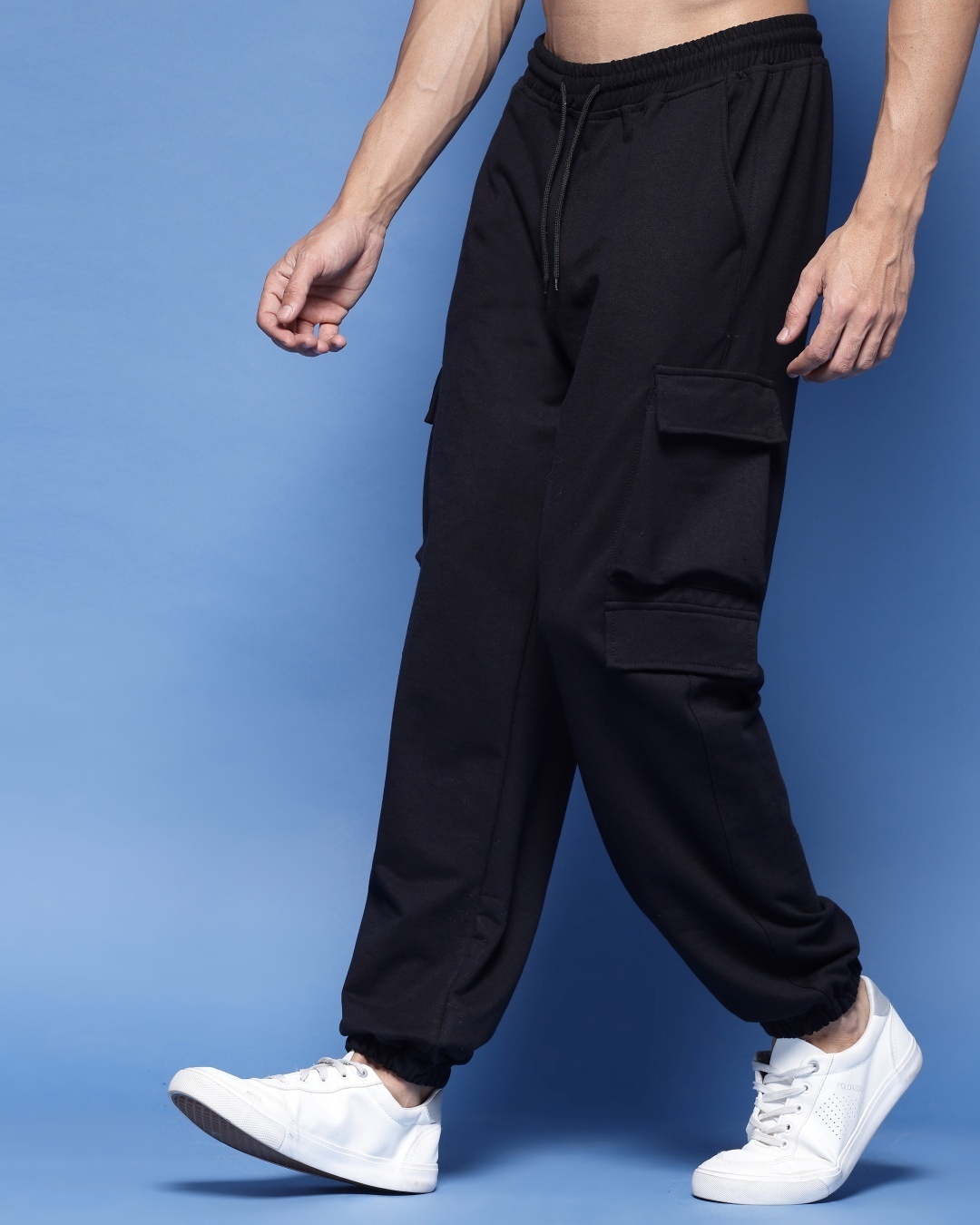 Shop Men's Black Relaxed Fit Cargo Joggers-Back