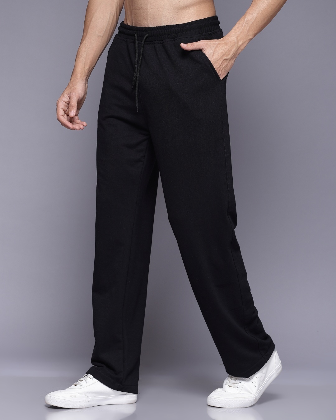 Shop Men's Black Relaxed Fit Track Pants-Back