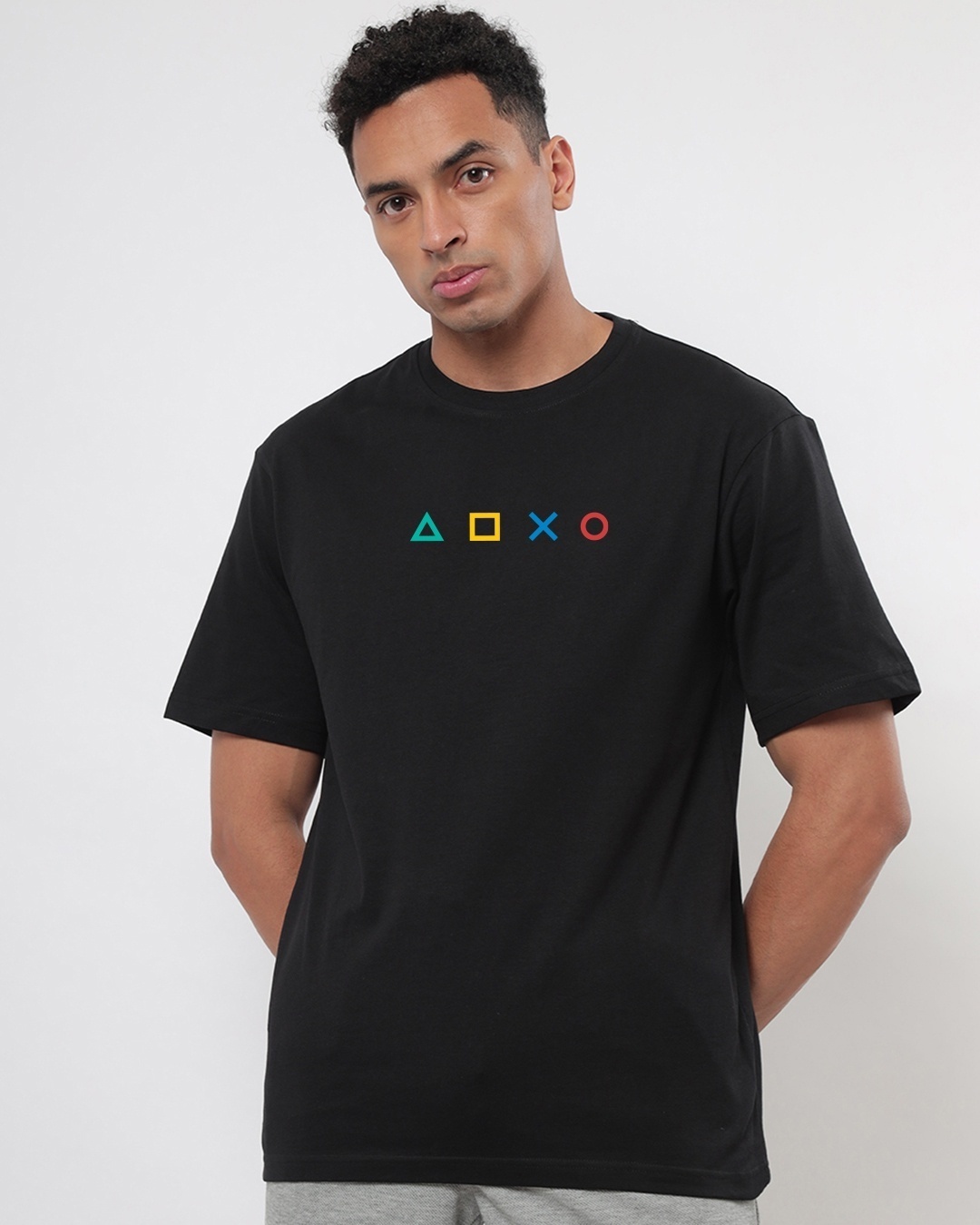 Shop Men's Black Respawn Gamer Typography Oversized T-shirt-Back