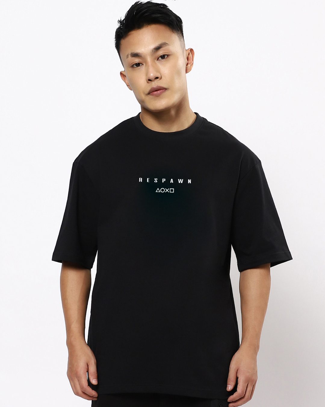 Shop Men's Black Respawn Gamer Typography Oversized Fit T-shirt-Back